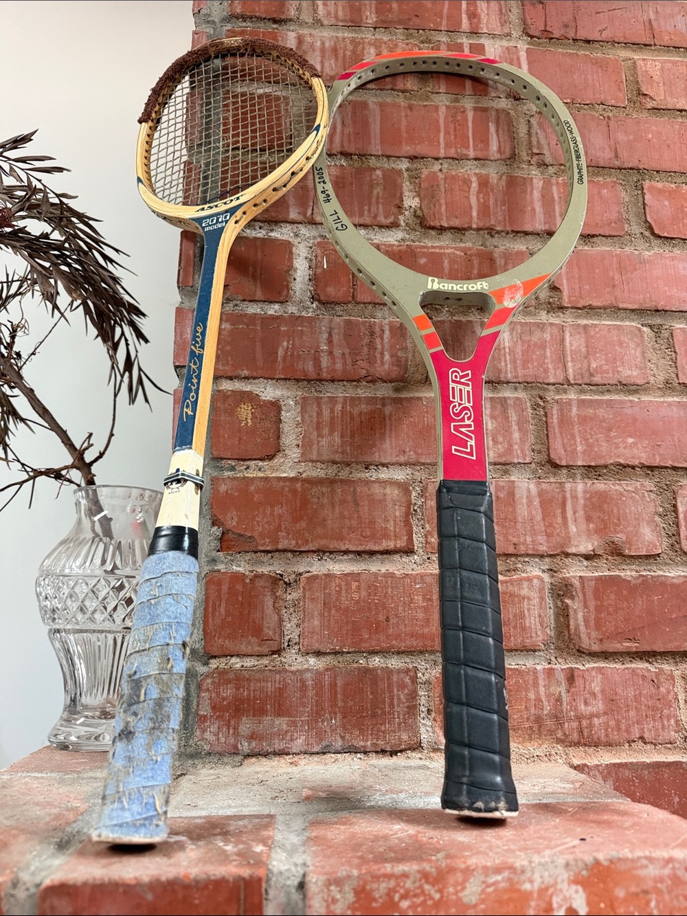 Two Vintage Display Rackets - Red and Beige